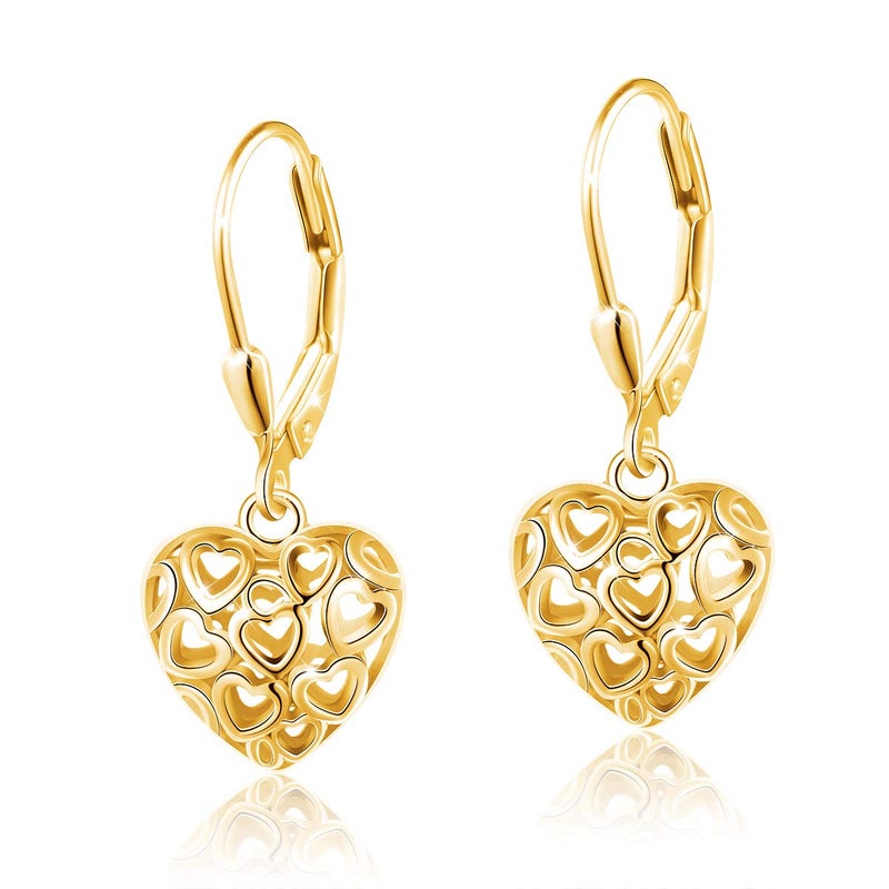 DAOCHONG S925 Sterling Silver Heart Round Ball Dangle Drop Leverback Cage Filigree Earrings for Women - Image 1